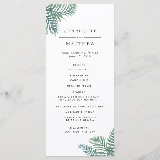Tropical Foliage Wedding Program Programm (Vorderseite)