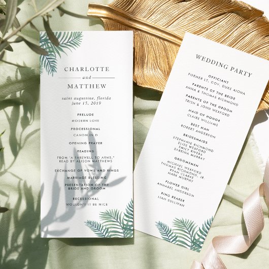 Tropical Foliage Wedding Program Programm