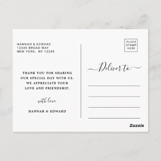 Tropical Foliage Wedge Foto Black Danke Postkarte (Rückseite)