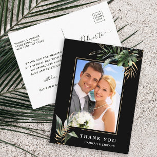 Tropical Foliage Wedge Foto Black Danke Postkarte