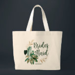 Tropical Foliage Wreath Greenerity & Gold Bridesma Jumbo Stoffbeutel<br><div class="desc">Tropical Foliage Trendy Greenery und Gold Kranz Personalisierte Bridesmaid-Tragetaschen - mit tropischen Blattkranz. Eine lustige Brautparty Geschenkidee, oder um alle Hochzeitsschwanz für Ihre Brautjungfrauen zu halten, in einer kühnen Farbpalette von reichen Grüntönen, Smaragd und Gold. Dieses Design ist perfekt für einen Strand, ein Ziel oder eine Hochzeit im Sommer. Mit...</div>