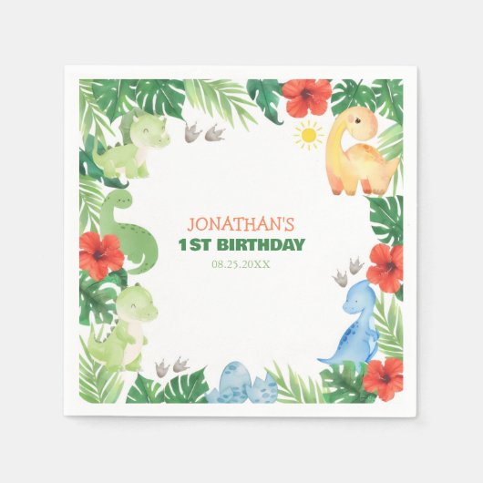 Tropical Forest Dinosaur Kids Birthday Serviette (Vorderseite)