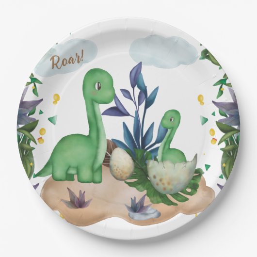 Tropical Forest Dinosaurs Baby Showpapier Teller (Vorderseite)