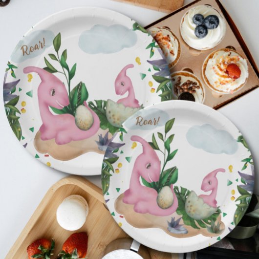 Tropical Forest Dinosaurs Baby Showpapier Teller