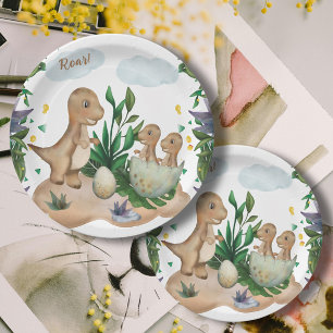 Tropical Forest Dinosaurs Baby Showpapier Teller
