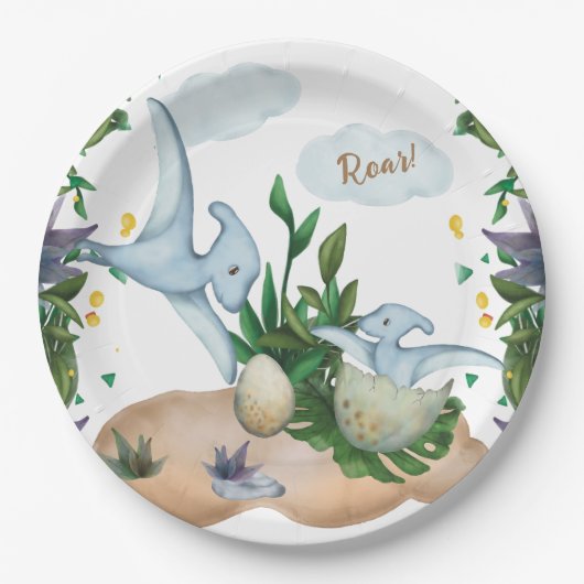 Tropical Forest Dinosaurs Baby Showpapier Teller (Vorderseite)