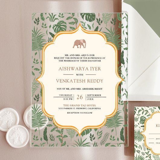 Tropical Forest Elephant Indian Wedding Acryleinladungen