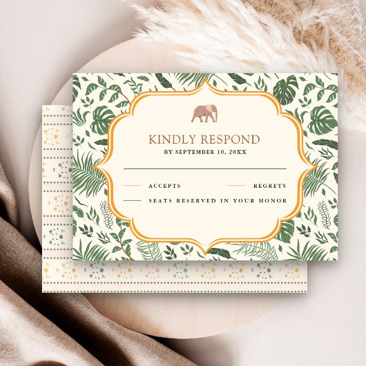 Tropical Forest Elephant Indian Wedding RSVP Karte