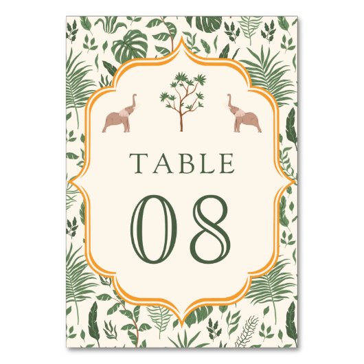 Tropical Forest Elephant Indian Wedding Tischnummer (Vorderseite)