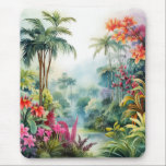 Tropical Forest Mousepad<br><div class="desc">A Watercolour landscape of a tropical forest with colourful flowers</div>