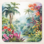 Tropical Forest Rechteckiger Pappuntersetzer<br><div class="desc">A Watercolour landscape of a tropical forest with colourful flowers</div>