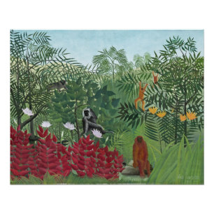 Tropical Forest with Monkeys, 1910 (Oil on Canvas) Poster