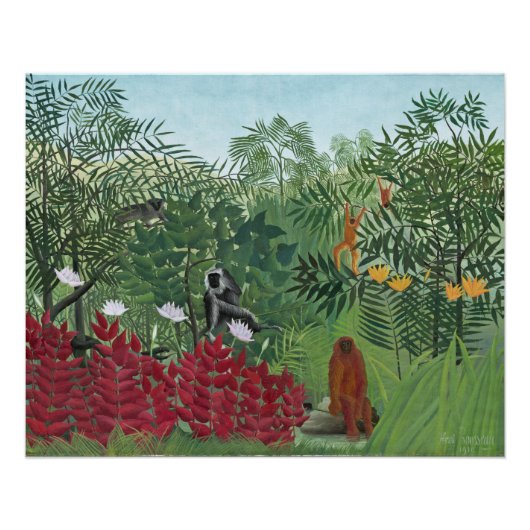 Tropical Forest with Monkeys, 1910 (Oil on Canvas) Poster (Vorderseite)
