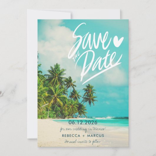Tropical Foto Beach Hochzeit in Urlaubsort Save The Date (Vorderseite)