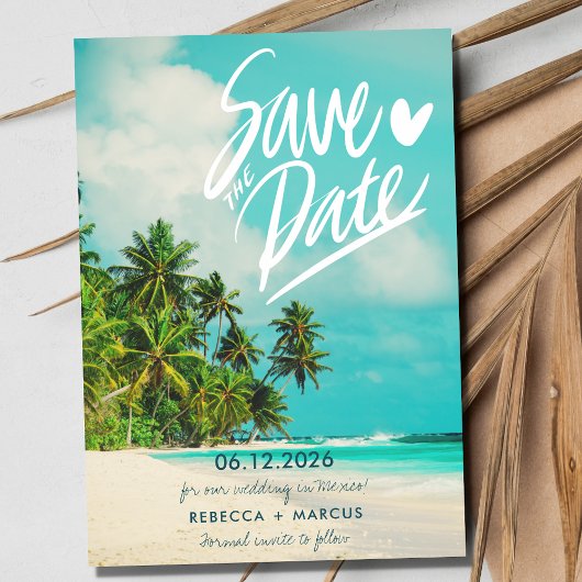 Tropical Foto Beach Hochzeit in Urlaubsort Save The Date