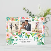 Tropical Foto Collage Wedding Danke Karte (Stehend Vorderseite)