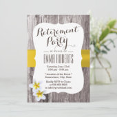 Tropical Frangipani Rustic Wood Retirement Party Einladung (Stehend Vorderseite)