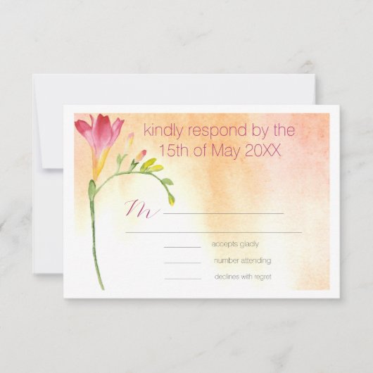 Tropical Freesia Boho Wedding RSVP Karte (Vorderseite)