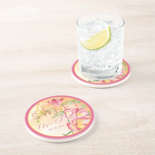 Tropical Freesia Watercolor Liebe ist süß Getränkeuntersetzer (Seite)