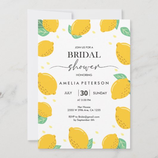 Tropical Fresh Lemon Script Brautparty Einladung (Vorderseite)
