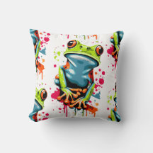 Tropical Frog Pillow - Colorful Frog prince