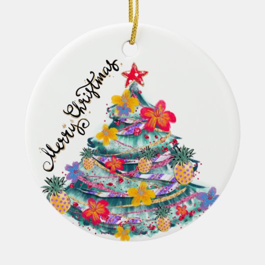 Tropical Frohe Weihnachtsbaum T - Shirt zu Keramik Ornament (Vorne)
