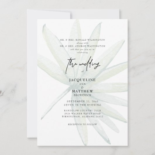 Tropical Frond beide Eltern Hochzeitsfeier Einladung (Vorderseite)