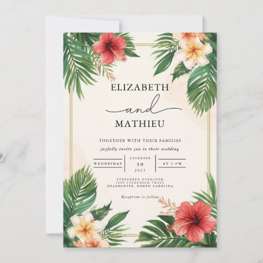 Tropical Frond Bloom Blüh Wedding Einladung (Vorderseite)