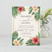 Tropical Frond Bloom Blüh Wedding Einladung (Stehend Vorderseite)