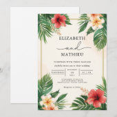 Tropical Frond Bloom Blüh Wedding Einladung (Vorne/Hinten)