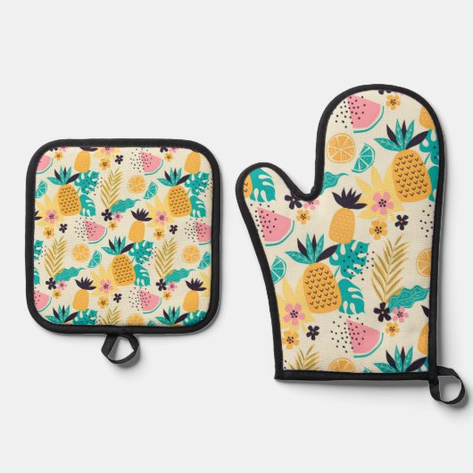 Tropical Frucht Pattern Ofenhandschuh & Topflappen-Set (Vorderseite)