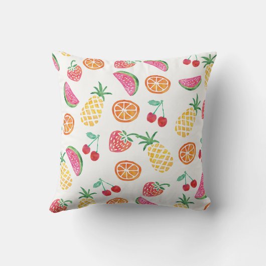 Tropical Fruit Aquarell farbiges Kissen (Rückseite)