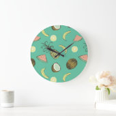 Tropical Fruit Doodle Pattern Große Wanduhr (Zuhause)