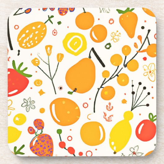 Tropical Fruit Fiesta Pattern Getränkeuntersetzer (Vorderseite)