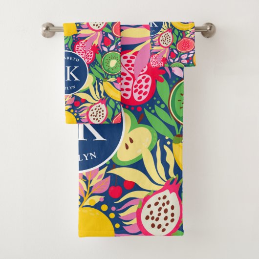 Tropical Fruit Monogram Watercolor Sommermuster Badhandtuch Set (Insitu)