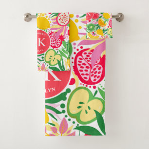 Tropical Fruit Monogram Watercolor Sommermuster Badhandtuch Set