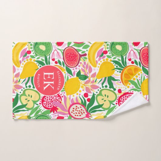 Tropical Fruit Monogram Watercolor Sommermuster Badhandtuch Set (Handtuch)
