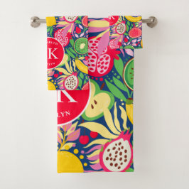 Tropical Fruit Monogram Watercolor Sommermuster Badhandtuch Set