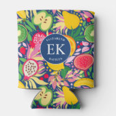 Tropical Fruit Monogram Watercolor Sommermuster Dosenkühler (Rückseite)
