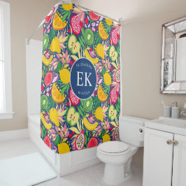 Tropical Fruit Monogram Watercolor Sommermuster Duschvorhang