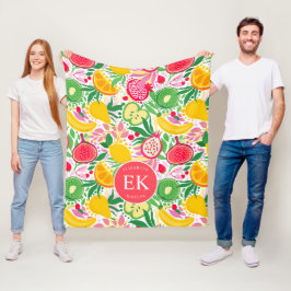 Tropical Fruit Monogram Watercolor Sommermuster Fleecedecke