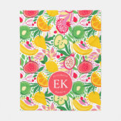Tropical Fruit Monogram Watercolor Sommermuster Fleecedecke (Vorderseite)