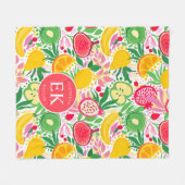 Tropical Fruit Monogram Watercolor Sommermuster Fleecedecke (Vorderseite (Horizontal))