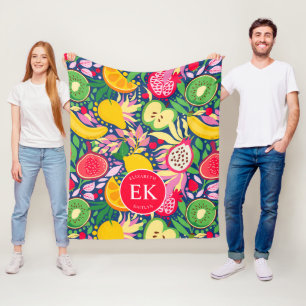 Tropical Fruit Monogram Watercolor Sommermuster Fleecedecke