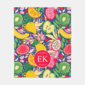 Tropical Fruit Monogram Watercolor Sommermuster Fleecedecke (Vorderseite)