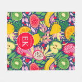 Tropical Fruit Monogram Watercolor Sommermuster Fleecedecke (Vorderseite (Horizontal))