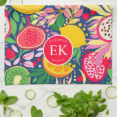 Tropical Fruit Monogram Watercolor Sommermuster Geschirrtuch (Gefaltet)