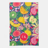 Tropical Fruit Monogram Watercolor Sommermuster Geschirrtuch (Vertikal)