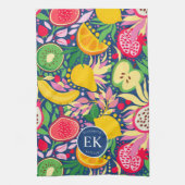 Tropical Fruit Monogram Watercolor Sommermuster Geschirrtuch (Vertikal)