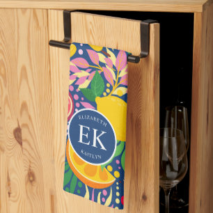 Tropical Fruit Monogram Watercolor Sommermuster Geschirrtuch